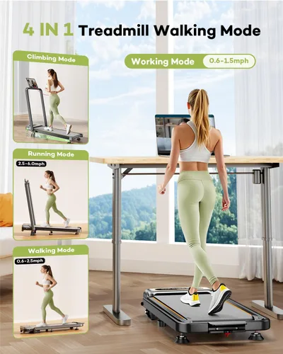 Miniatura 4 de Folding Walking Pad with 15% Incline/RGB Light/Dual Screen Display, 3.5HP Treadmills for Home, Portable Walking Pad Treadmill with Handle Bar and 4
