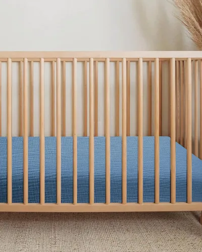 Miniatura 4 de Sábanas para minicuna para bebé, ajustables para colchón Pack N Play y minicunas de 24" x 38", sábana de colchón para minicuna de muselina de Azul