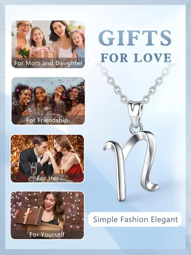 Miniatura 168 de EUDORA Collares de plata esterlina con inicial para mujer, regalos clásicos de 26 letras sin cuello para niñas, hermana, madre hija, cadena de 18