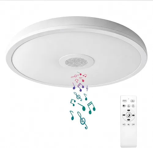 | Lámpara de techo LED inteligente impermeable de montaje empotrado, con altavoz Bluetooth, 28 cm, 18 vatios, lámpara de música regulable, luz RGB