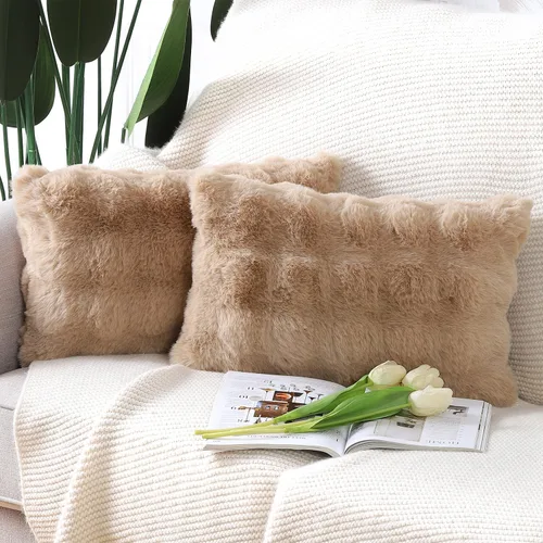 Miniatura 17 de MADIZZ Paquete de 2 fundas de almohada gruesas de felpa de lana sintética, suaves y bohemias, lujosas fundas de cojín para sofá, dormitorio, sala