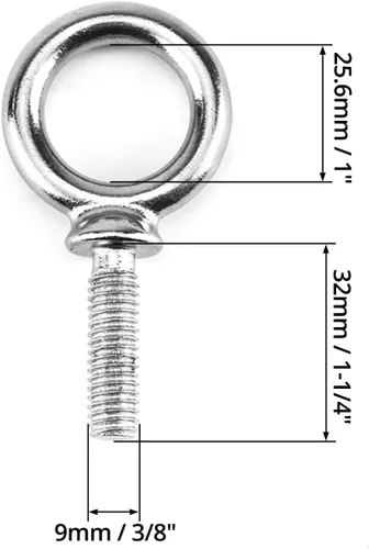Miniatura 6 de QWORK Perno de ojo, paquete de 10 pernos roscados de acero inoxidable de grado marino UNC de 3/8" x 1-1/4