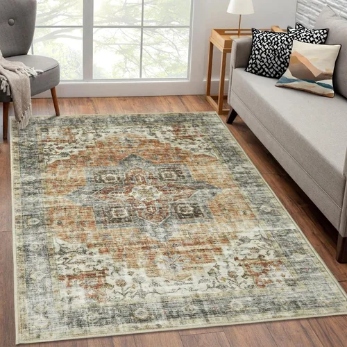 Miniatura 15 de JOLENE.K Alfombra lavable para pasillo, 2 x 6, alfombra de cocina, oriental, suave, envejecida, vintage, antideslizante, resistente a las manchas