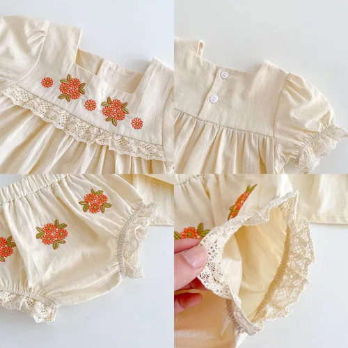 Miniatura 3 de Mameluco de lino para niña pequeña, vestido de manga hinchada con burbujas florales, ropa para recién nacidos, vestido de ciervo de Navidad