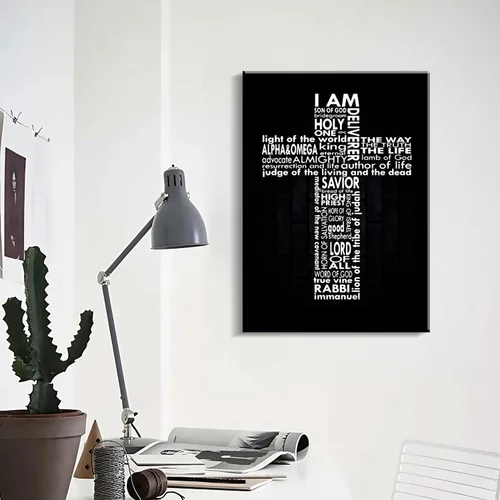 Miniatura 5 de Cuadro enmarcado de cruz de Jesús en lona para pared, arte impreso en blanco y negro, pintura cristiana, póster inspiradora, Jesús católico