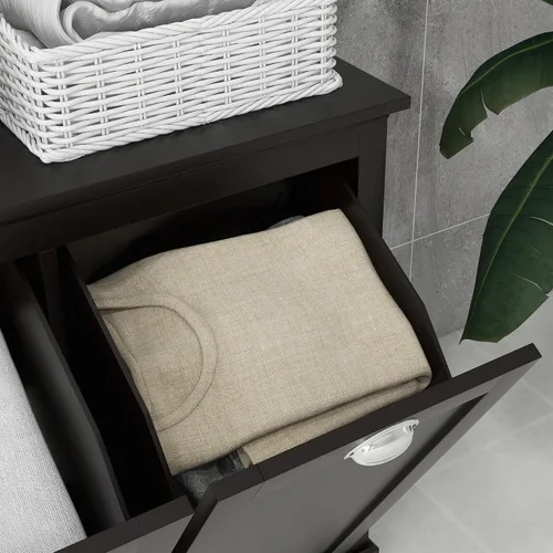 Miniatura 8 de HOMCOM Gabinete de lavandería con doble inclinación, armario de almacenamiento de baño con canasta de 2 compartimentos, gabinete de baño moderno