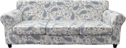 Miniatura 18 de KRFOONN - Fundas elásticas de 4 piezas para sillón y sofá, funda con estampado y 3 fundas independientes para cojines de asiento, lavables, Color01