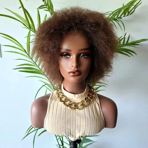 Miniatura 7 de Peluca afro Kinky Peluca afro rizada Pelucas de cabello realista 4c 4b soplado para mujeres negras (1 B)