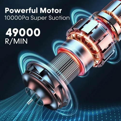 Miniatura 5 de pemacom Aspiradora de Mano Portátil Inalámbrica – Potencia de Succión de 10.000 Pa, Peso Ligero de 0,8 kg, Filtro HEPA Lavable, Luz LED, Silenciosa