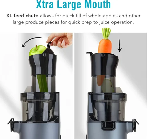 Miniatura 4 de Shine SJX-1 - Exprimidor fácil de prensar en frío con canal de alimentación XL y cuerpo compacto, color gris