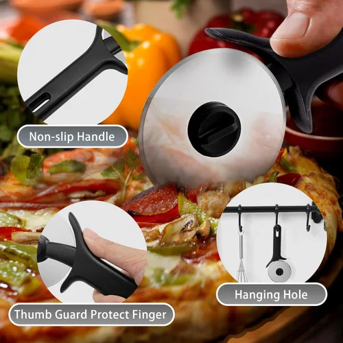 Miniatura 3 de TJ POP Cortador de pizza 2 piezas, rueda de acero inoxidable para cortar pizza, cortador de pizza súper afilado, fácil de cortar y limpiar, rueda