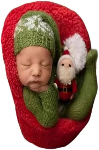 Miniatura 17 de Ropa de Navidad para recién nacido, accesorios para sesión de fotos, ropa de ganchillo, pantalones de sombrero rojo de Papá Noel, accesorios