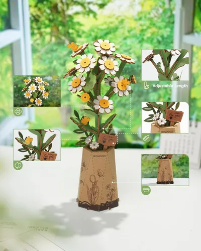 Miniatura 7 de rowood Rompecabezas 3D de flores de madera, juego de bloques de construcción de flores, kit de manualidades, día de la madre, día de San Valentín