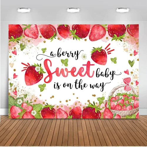 Miniatura 8 de Mocsicka Telón de fondo de fiesta de baby shower de fresa, 6 x 4 pies, decoración de fiesta de baby shower, con texto en inglés "A Berry Sweet Baby