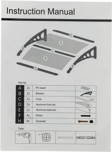 Miniatura 8 de Toldo para puerta de patio, cubierta de policarbonato para puerta delantera al aire libre, protección UV, lluvia, nieve, luz solar, hoja hueca