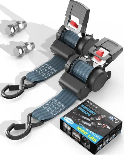 PAULINN Retractable Ratchet Straps 2 Inch x 6 FT, 2 Packs Heavy Duty Trailers Boats Transoms Mount Straps Set w/Mounting Bolts for Large Boats and