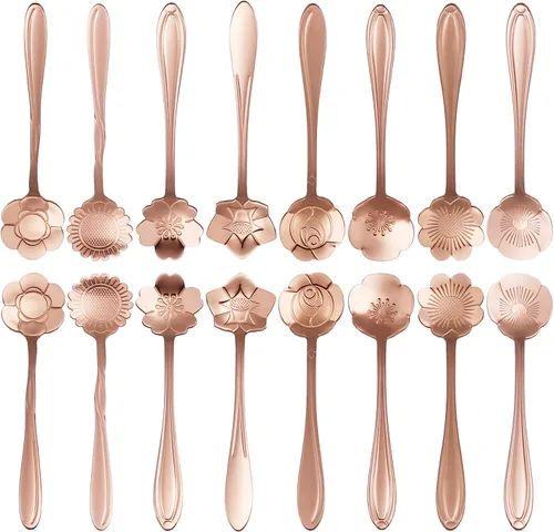 Miniatura 9 de 16 piezas de cucharaditas de té, cucharas de café bonitas de acero inoxidable ESRISE para decoraciones de fiesta de té (doradas)