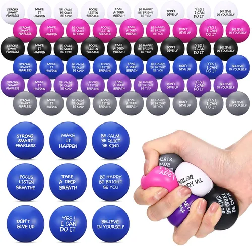 Miniatura 8 de Shappy 72 bolas inspiradoras para aliviar el estrés, bolas motivacionales de poliuretano a granel para adultos, terapia pequeña, juguetes para Rojo
