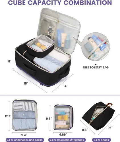 Miniatura 5 de Mochila de viaje LOVEVOOK para mujeres, mochila de 40L para llevar en el avión, Púrpura, negro