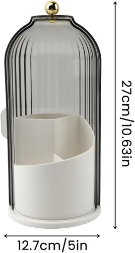 Miniatura 7 de Soporte para brochas de maquillaje con tapa, organizador de herramientas cosméticas de apertura deslizante giratoria de 360°, organizador de brochas
