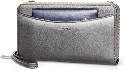 Miniatura 6 de nuoku Cartera RFID para mujer, bolso cruzado con cremallera alrededor de 2 correas
