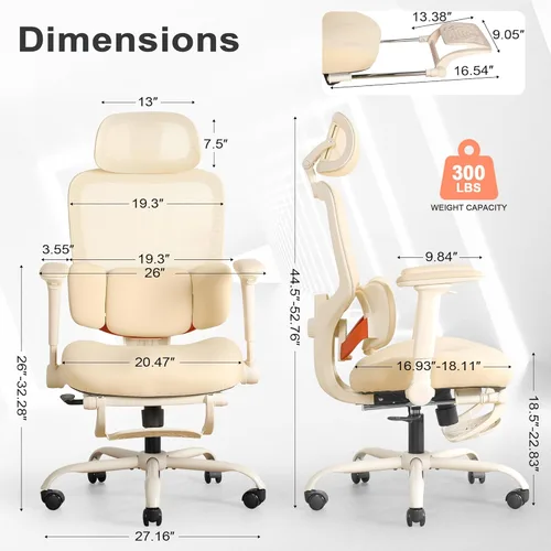 Miniatura 3 de Silla de oficina ergonómica con brazos abatibles y reposapiés 4D, silla de escritorio de malla para juegos con reposacabezas 3D y soporte lumbar