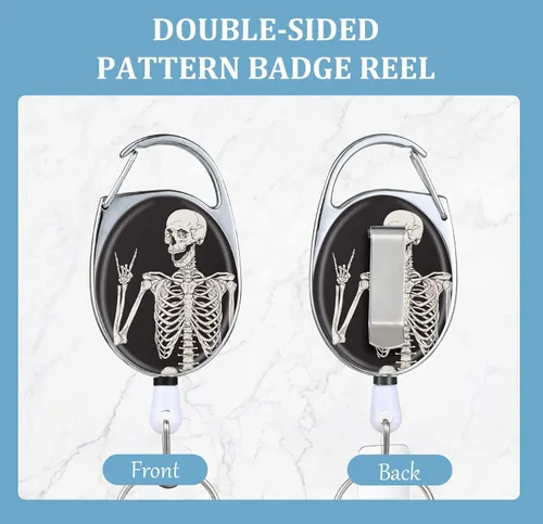Miniatura 2 de Carretes de Insignia Retractables de Hueso - Soportes de Impresión de Color Doble Cara con Llavero, Clip y Anillo para Llaves - Cuerda de Nylon
