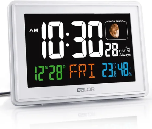 Miniatura 10 de BALDR Relojes Atómicos para Dormitorios Pantalla Digital Grande - Negro - Reloj de Escritorio con Temperatura Interior y Humedad, Reloj de Mesa
