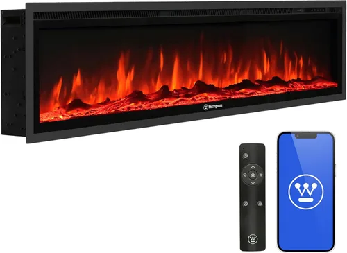 Westinghouse - Chimenea eléctrica de 60 pulgadas, compatible con Alexa y Google Home, chimenea de montaje en pared o empotrada en la pared,