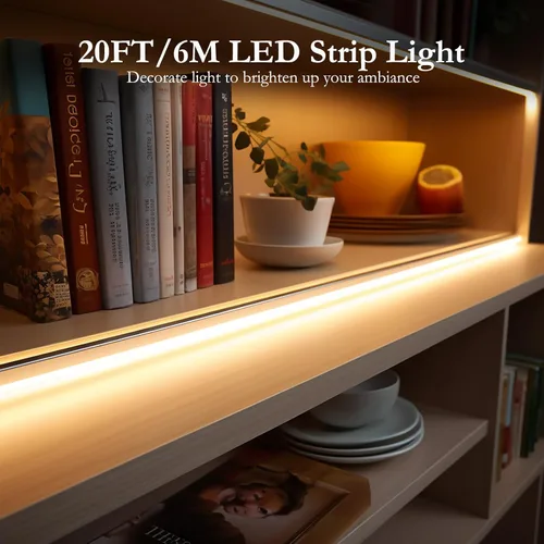 Miniatura 2 de JOYLIT Tira de luces LED COB de 24 V, 5000 K, luz blanca, impermeable, 20 pies/19.7 ft, 320 LEDs/M, uniforme CRI 90+, cinta flexible para armarios