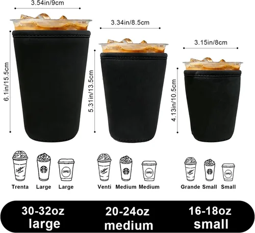 Miniatura 6 de Fundas de neopreno reutilizables aisladas para café helado, fundas para tazas de café helado, fundas para bebidas heladas y calientes