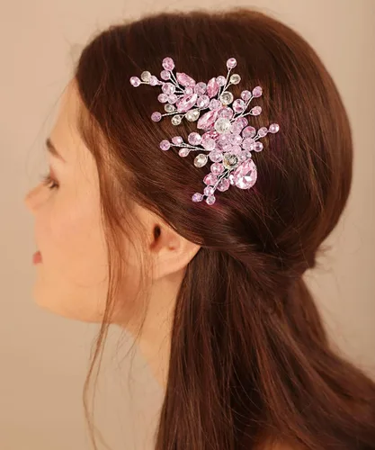 Miniatura 9 de Xerling Pinzas para el cabello de cristal negro para novias, bodas, piezas de pelo con diamantes de imitación, accesorios plateados para el cabello