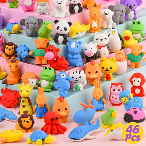 Kaemi 46 piezas de borradores de animales – Juguetes de borrar rompecabezas 4D a granel para niños, juguetes desmontables para recuerdos de fiesta y