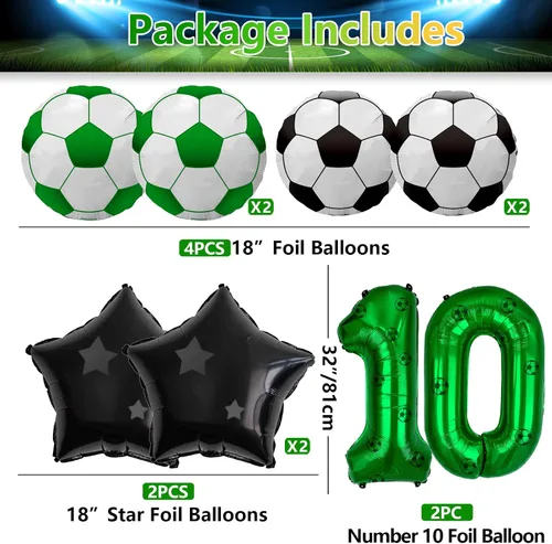 Miniatura 2 de Decoraciones de fiesta de fútbol, globos de papel de aluminio de fútbol, globos de aluminio número 10 para niños fanáticos del fútbol, fiesta