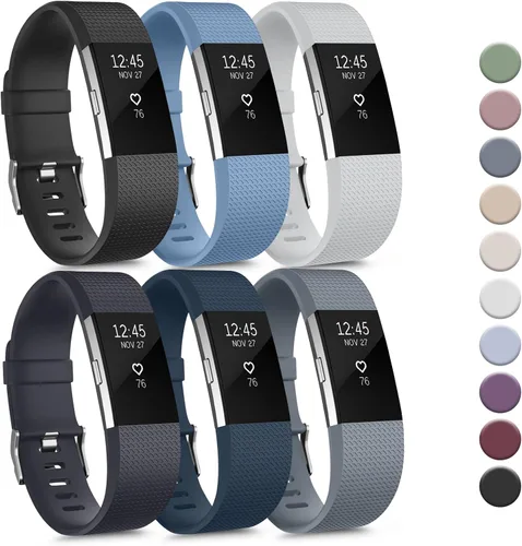 Miniatura 10 de Tobfit Paquete de 6 correas deportivas compatibles con Fitbit Charge 2 bandas para mujeres y hombres, correas impermeables de silicona suave