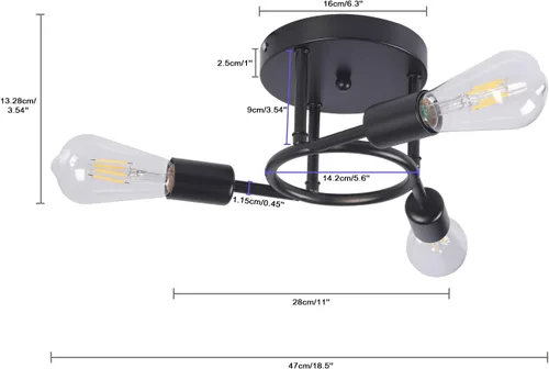Miniatura 2 de Finktonglan Lámpara de techo semiempotrada de 3 luces, lámpara de techo Sputnik negro mate, lámpara moderna de granja E26 para cocina, dormitorio