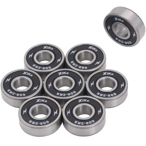 XIKE 8 Pcs Black 608-2RS Skateboard Bearings 8x22x7mm, High Speed Smooth and Durable, Replace for Longboards, Inline Skates, Roller skates, Ice