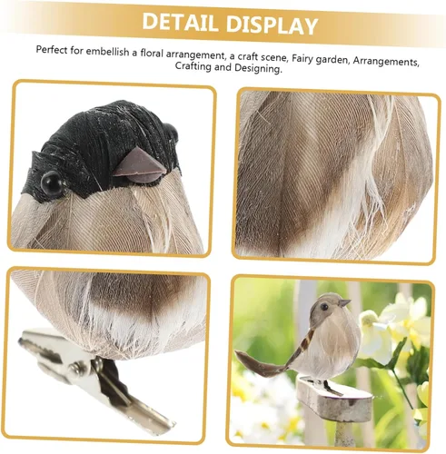 Miniatura 9 de Angoily 3 piezas de pájaros artificiales con plumas: Mini clip de pájaro de espuma de Navidad en adornos de árbol de imitación gorrión plumado