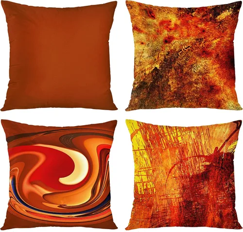Emvency Juego de 4 fundas de almohada decorativas de color naranja quemado, abstracto, rojo, tostado, acuarela, grunge, decoración del hogar, fundas