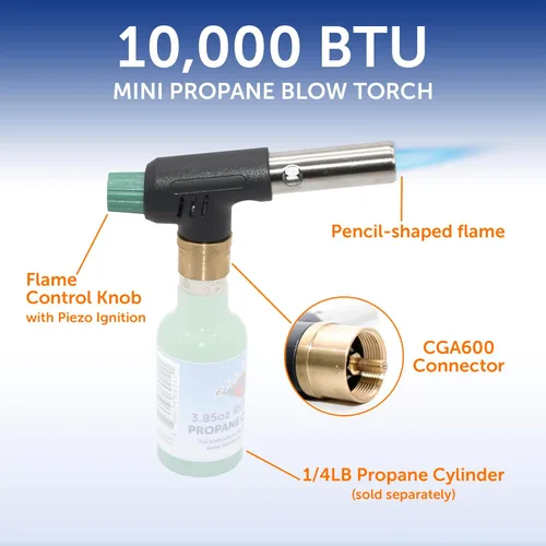 Miniatura 2 de Flame King FK-PV777CGA - Mini cabezal de soplete de propano de 10,000 BTU para cocina, soldadura, sellado, carbón/iluminación para fogatas