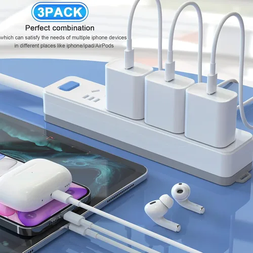 Miniatura 3 de Cargador rápido para iPhone de carga rápida, paquete de 3 [certificado Apple MFi] Cargador rápido para iPhone con carga rápida PD USB-C, bloques