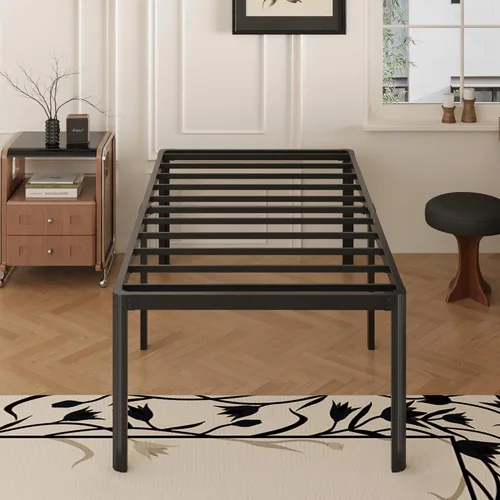 Yicensen Marco de cama individual de 20 pulgadas, patas de esquina redondeadas, plataforma resistente, marco de cama de metal individual para niños,