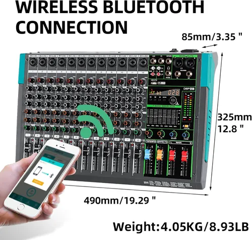 Miniatura 9 de Depusheng PA12 Mezclador de audio profesional, consola de mesa, sistema de interfaz de 12 canales, digital, USB, Bluetooth, MP3, entrada