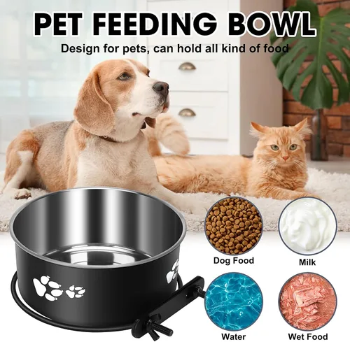 Miniatura 5 de Tazón de Agua Colgante para Perrera, ShineMe Paquete de 2 Tazones de Acero Inoxidable para Comida y Agua para Jaula de Perro, Jaula, Tazones