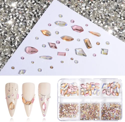 Miniatura 2 de Diamantes de imitación para uñas, gemas para arte de uñas, cristales rosas Ab, cristales de cristal multiformas, diamantes de imitación de parte