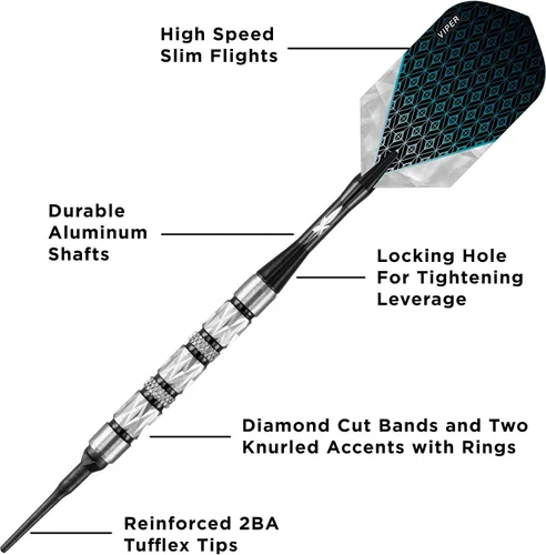 Miniatura 2 de Viper by GLD Products Diamond - Dardos de punta suave de tungsteno al 90% con estuche de almacenamiento/viaje, anillos negros, 16 gramos (21-4802-16)