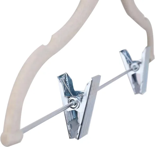 Miniatura 3 de Tosnail Paquete de 30 perchas de terciopelo para niños, perchas para ropa infantil, perchas para bebés con clips, color crema