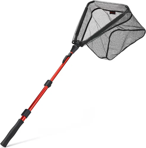 Sougayilang Red de pesca Red de aterrizaje de peces, poste telescópico plegable plegable con mango de EVA, malla de material de nailon duradero,