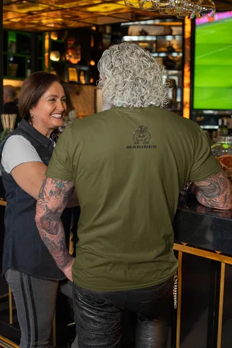 Miniatura 4 de Lucky Ride Marine Corps Bull Dog Front and Back USMC - Camiseta militar para hombre
