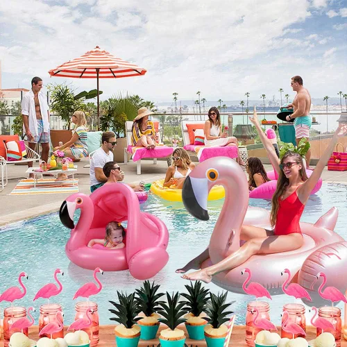 Miniatura 3 de Flotador de piscina para bebés con dosel, anillo de natación inflable de flamenco, flotadores de piscina infantil, juguetes para bebés, niñas